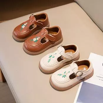 Туфли принцессы для девочек, новые весенне-осенние маленькие кожаные туфли, танцевальная обувь в китайском стиле с вышивкой для девочек, повседневная обувь на мягкой подошве 21 белый