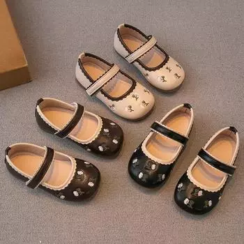 Туфли принцессы для девочек, одиночные туфли на мягкой подошве с бантом, новая осенняя детская обувь, модная корейская кожаная обувь для девочек 21 чёрный