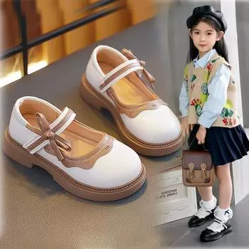 Туфли принцессы для девочек, осенние новые кожаные туфли для девочек, осенняя модная детская обувь, туфли-бобы для больших детей 23 белый