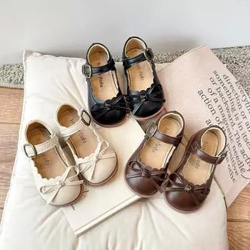 Туфли принцессы для девочек с бантом, модные детские кожаные туфли для вечеринки, свадьбы, мягкая подошва, детские туфли для выступлений, размер 21-30 21 чёрный