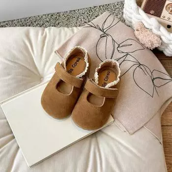 Туфли принцессы для девочек с кружевом, повседневные детские туфли на плоской подошве с круглым носком, мягкая подошва, 2024, новые модные детские мокасины, милые, элегантные 21 бежевый