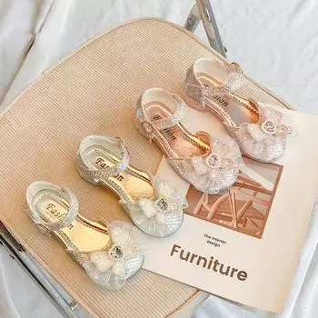 Туфли принцессы для девочек, весенние модные сандалии с бантом 2023 для детей 26