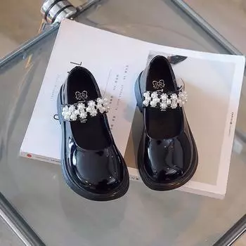 Туфли принцессы для девочек, весна и осень, новые британские туфли из черной кожи, детские туфли на мягкой подошве 23 бежевый