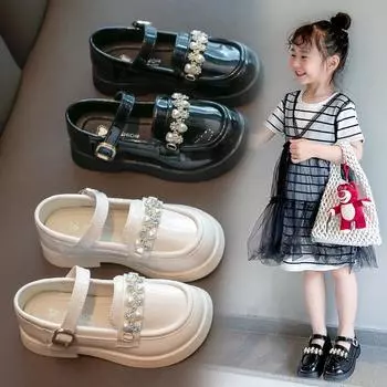 Туфли принцессы для девочек весна и осень новые мягкие подошвы нескользящие британские модные большие детские спортивные повседневные кожаные туфли 26