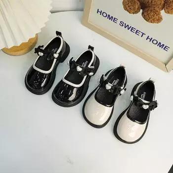 Туфли принцессы из кожи для девочек Love Bowtie Black Kids Туфли Мэри Джейн Модные школьные универсальные детские повседневные туфли Весна Осень 21 бежевый