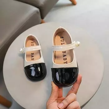 Туфли принцессы из кожи для девочек, модные детские балетки в стиле пэчворк для вечеринки, свадьбы, мягкие черные детские повседневные балетки для выступлений 21 хаки