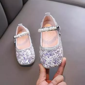 Туфли принцессы из кожи для девочек, модные, блестящие, повседневные, детские, свадебные, на плоской подошве, элегантные, детские, балетные, для выступлений, туфли Мэри Джейн 21 золотой
