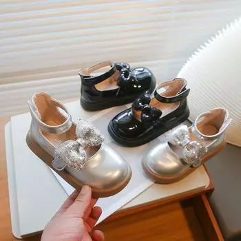 Туфли принцессы из кожи для девочек в стиле Лолиты, детские туфли на плоской подошве, модные, весна-осень, повседневные, детские, простые, школьные, новые, универсальные 26 серебряный