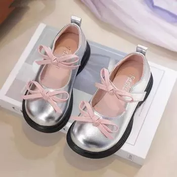 Туфли принцессы, кожаные туфли для девочек, новые весенние и осенние детские одиночные туфли, серебряные туфли Лолиты для маленьких девочек, детская обувь 26 слоновая кость
