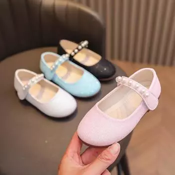 Туфли принцессы Мэри Джейн для девочек, детские кожаные туфли для вечеринки, свадьбы, элегантные детские туфли для выступлений с жемчугом на плоской подошве 2024 г. 21 белый