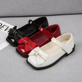 Туфли принцессы, однотонные милые детские туфли с квадратным носком и бантом на липучке, туфли для выступлений Tide 26 красный