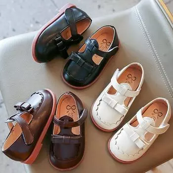 Туфли принцессы с бантом для девочек. Симпатичные элегантные и нескользящие кожаные туфли. 23