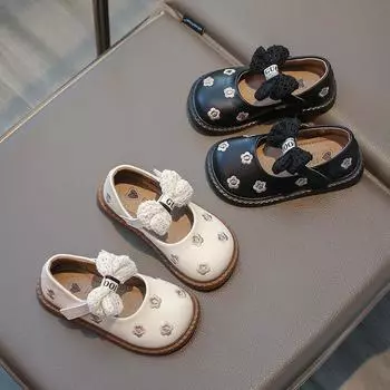 Туфли принцессы с бантом и мягкой подошвой для девочек с неглубоким вырезом 22
