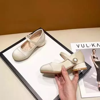 Туфли принцессы, туфли на высоком каблуке для девочек, новые весенне-осенние маленькие ароматные детские кожаные туфли, детские одиночные туфли на мягкой подошве 25 золотой