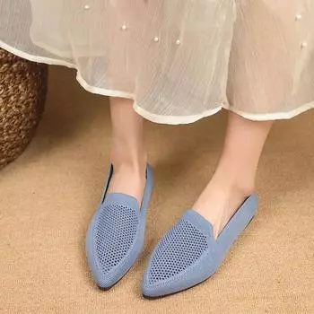 Туфли принцессы Туфли с квадратной головкой Женские вязаные туфли Мокасины большого размера Женские туфли Doudou 35 синий