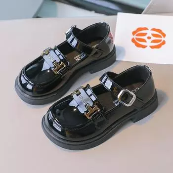 Туфли принцессы в британском стиле с металлической пряжкой и круглым носком, нескользящие, 2024, осень, новая мода, школьные туфли из лакированной кожи для детей 26