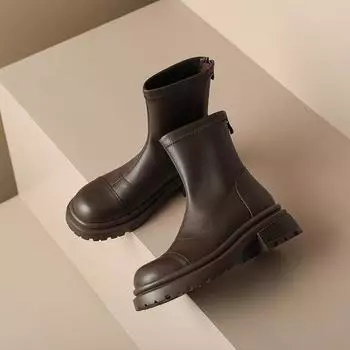 Туфли Qirui Круглый носок Толстая подошва Большой размер Маленький размер Удобные эластичные ботинки Short Plush Lining 32 чёрный