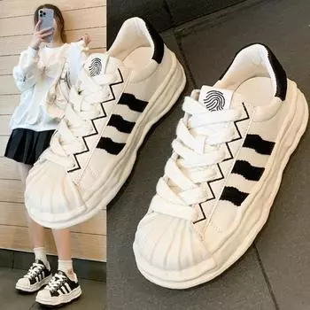 Туфли-ракушки белые, весенние и осенние, студенческие повседневные кроссовки, модная и универсальная женская обувь 35 белый