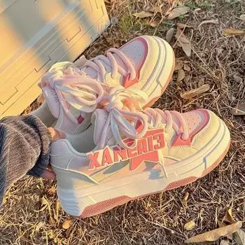 Туфли розовые маленькие белые для девочек, детские, весна и осень, новинка, модные буквы, универсальные, кожаные, на толстой подошве 35 розовый