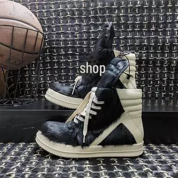 Туфли Rricowees с высоким берцем из конского волоса черного и розового цвета, большой размер, на толстой подошве, со шнуровкой, из натуральной кожи, в европейском и американском стиле. Men s 38