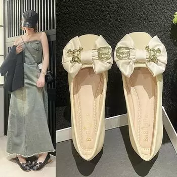 Туфли с бантом и мелким носком на каблуке с божьей коровкой, женские, весна и осень, рабочие туфли с божьей коровкой, женские, модные, женские туфли 35