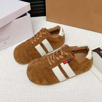 Туфли с большой головкой, повседневные, с неглубоким вырезом, однотонные, балетки, осенние, ретро, универсальные, легкие, на плоской подошве, на шнуровке, спортивные 35