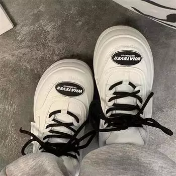 Туфли с большой головкой, женские летние новые модные туфли с круглой головкой и толстой подошвой, универсальные повседневные белые туфли 35 белый