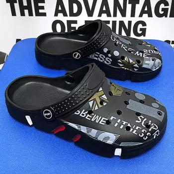 Туфли с дырками Мужская нескользящая верхняя одежда с дырками Камуфляжная двойного назначения Сумка на голову Тапочки большого размера Мужские пляжные сандалии Мужские 36 серый