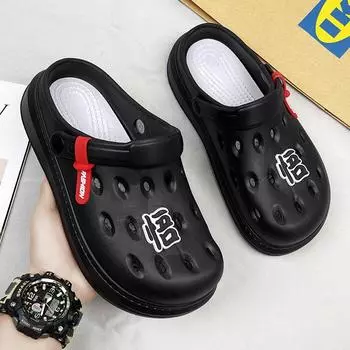 Туфли с дырками Мужская сумка Голова Толстая подошва Наступая на дерьмо Ощущение спорта Крутые тапочки Верхняя одежда Нескользящая пляжная обувь двойного назначения 36/37 бежевый