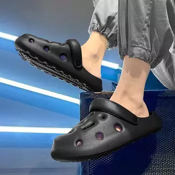 Туфли с дырками на толстой подошве, мужские нескользящие тапочки с мешком на голове, сандалии для спорта и отдыха на пляже 38/39 белый