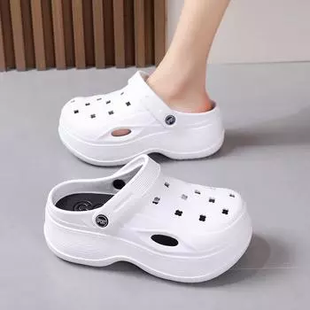 Туфли с дырочками на толстой подошве 7см, женские летние уличные туфли-бисквиты с увеличением роста 36-37 белый