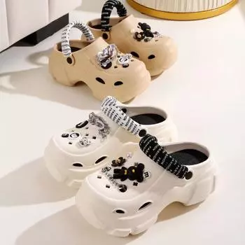 Туфли с дырочками на толстой подошве для женщин, которые можно носить летом, корейская версия моды для увеличения высоты пляжной обуви на берегу моря, сумка-голова, два вида одежды, классная sl 36 чёрный