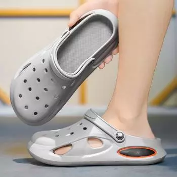 Туфли с дырочками на толстой подошве, мужская летняя одежда 2025 года, новые, нескользящие и износостойкие, пляжные туфли, дышащие, сандалии с завязками на голове 39