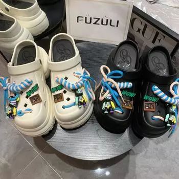 Туфли с дырочками на толстой подошве, женская летняя новая верхняя одежда, повышающая повседневную моду, знаменитости из Интернета, ветровая пляжная сумка, тапочки для головы 36 белый