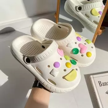 Туфли с дырочками на толстой подошве, женская летняя одежда, мягкая подошва, нескользящая, новая пляжная сумка, полупрохладные тапочки для женщин 36/37