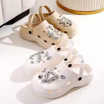 Туфли с дырочками женская летняя одежда толстая подошва нескользящая мода интернет знаменитость милый ветер пляжная обувь сумка голова пара классные тапочки 36 чёрный