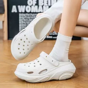 Туфли с дырочками женские на толстой подошве, нескользящие и износостойкие, сандалии-мешки для головы женская верхняя одежда, дышащие пляжные сандалии с дырочками 35/36 хаки