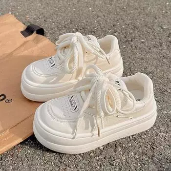 Туфли с круглым носком и толстой подошвой для женщин, весенние, новые, маленькие, нишевые, модные, повседневные, маленькие, белые туфли 35