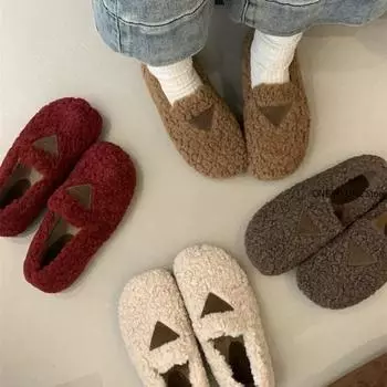 Туфли с круглым носком из овечьего меха, женские мокасины из меха ягненка, теплая зимняя обувь, женские мокасины из овечьей шерсти, туфли-лодочки из кудрявого меха, роскошный дизайнер 35 красный