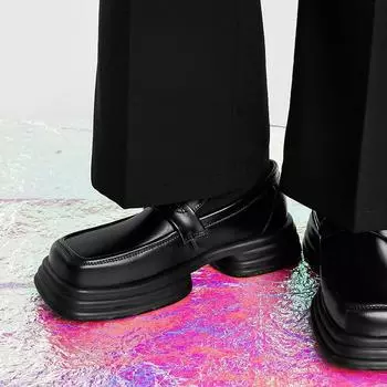 Туфли с квадратной головкой, мужские повседневные туфли без шнуровки из натуральной кожи на платформе, весна 38 чёрный