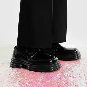 Туфли с квадратной головкой, мужские повседневные туфли без шнуровки из натуральной кожи на платформе, весна 38 чёрный