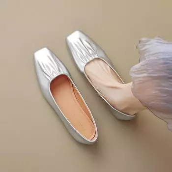 Туфли с квадратным носком. Мягкая подошва. Балетки для женщин. 35 серебряный