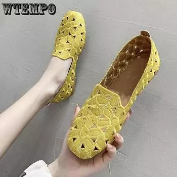 Туфли с квадратным носком. Новые летние женские туфли с вышивкой. Туфли на плоской подошве. Туфли для мам. 35