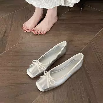 Туфли с квадратным носком Туфли на плоской подошве с мягкой подошвой 35 серебряный