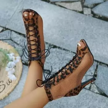 Туфли с леопардовым принтом Золотые туфли на шнуровке Сексуальные туфли-лодочки с открытым носком Босоножки телесного цвета Женские бархатные босоножки на шнуровке Брендовые бежевые Тонкие Большие 36