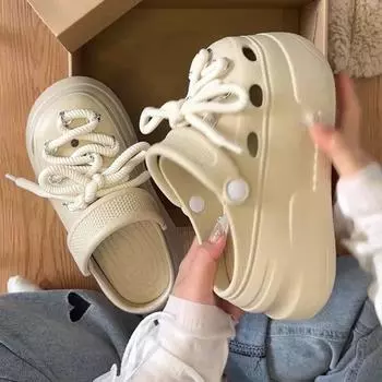 Туфли с маленькими ремешками, женская верхняя одежда, весна-лето 2025, новые пляжные тапочки на толстой подошве с эффектом увеличения голени, полупрохладные тапочки 35 чёрный