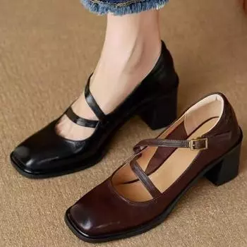 Туфли с неглубоким носком на каблуках, сабо на платформе, мягкая женская обувь, квадратный носок, повседневные кроссовки, криперы, ретро-платье, новые удобные 35 коричневый