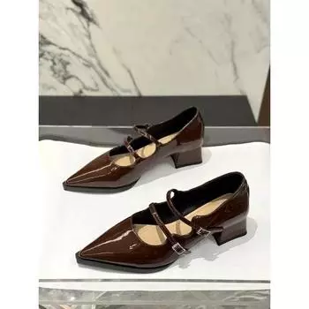 Туфли с неглубоким носком Женские туфли на высоком каблуке с острым носком Женская обувь Повседневные туфли Новые летние милые туфли-лодочки Модные удобные простые английские туфли 35 чёрный