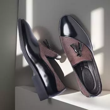 Туфли с острым носком для мужчин, кожаные туфли с бахромой, мокасины, кожаные туфли, туфли в стиле пэчворк, мужские мокасины 38 небесно-голубой