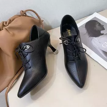 Туфли с острым носком и глубоким вырезом, женские туфли на высоком каблуке, осенне-зимние туфли-двойки, женская обувь на шпильке 34 чёрный